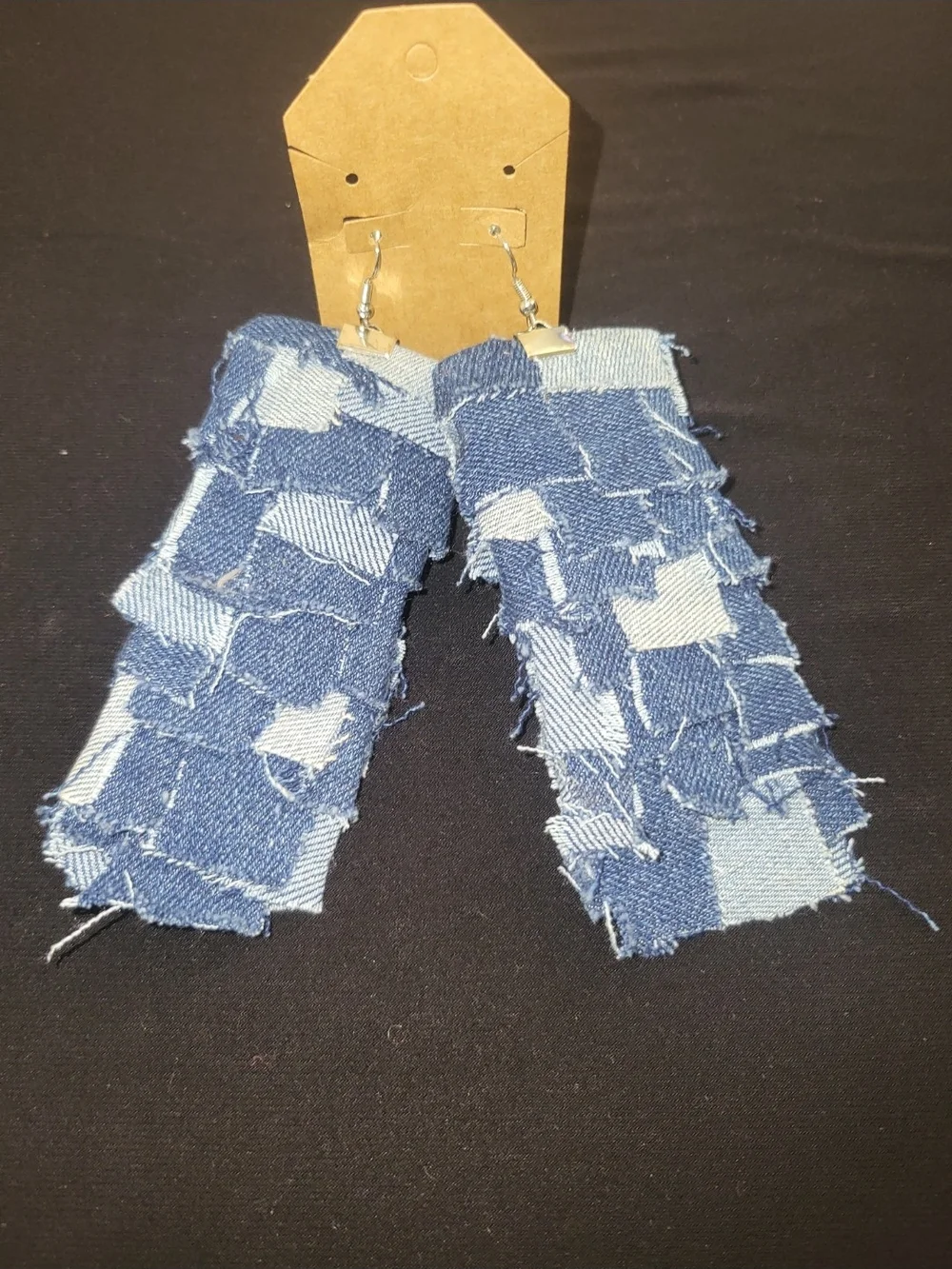 Handmade Patchwork Denim Statement Dangle Earrings